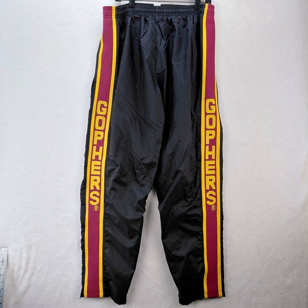 VTG Minnesota Gopher Zubaz Track Sweatpants Men L Black Nylon Spellout Ankle Zip